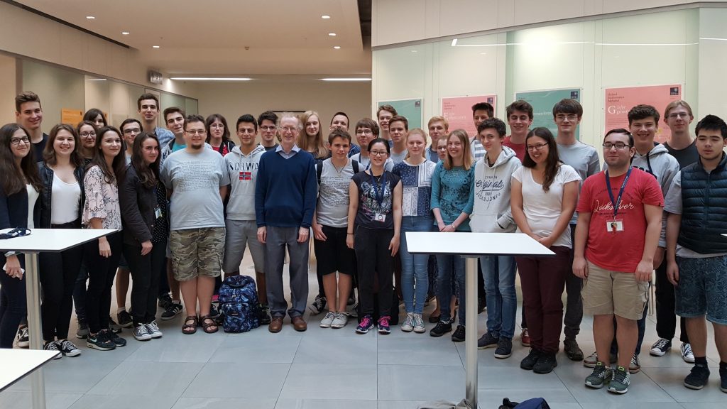 Andrew Wiles with students after a guest lecture